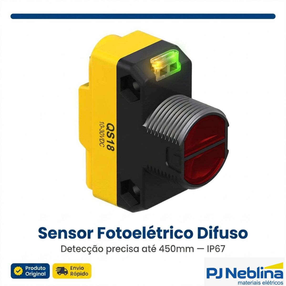 Sensor Fotoelétrico Difuso Sn=450Mm 49,5X31,1X14,1Mm Abs 10-30Vcc Conector M12 4 Pinos Pnp
