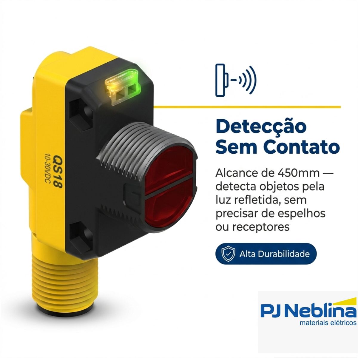 Sensor Fotoelétrico Difuso Sn=450Mm 49,5X31,1X14,1Mm Abs 10-30Vcc Conector M12 4 Pinos Pnp