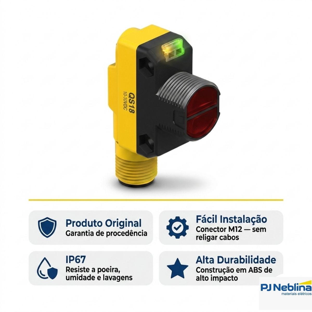 Sensor Fotoelétrico Difuso Sn=450Mm 49,5X31,1X14,1Mm Abs 10-30Vcc Conector M12 4 Pinos Pnp
