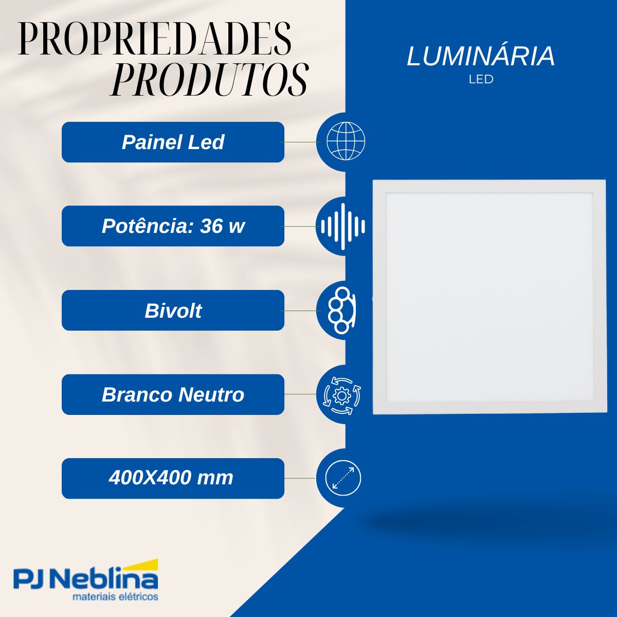 Luminária Painel Led Sobrepor Quadrado Branco 36W Bivolt 4000K Branco Neutro 3240Lm - Bronzearte