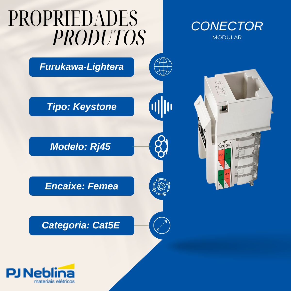 Conector Modular Keystone Rj45 Femea Cat5E Bc - Furukawa