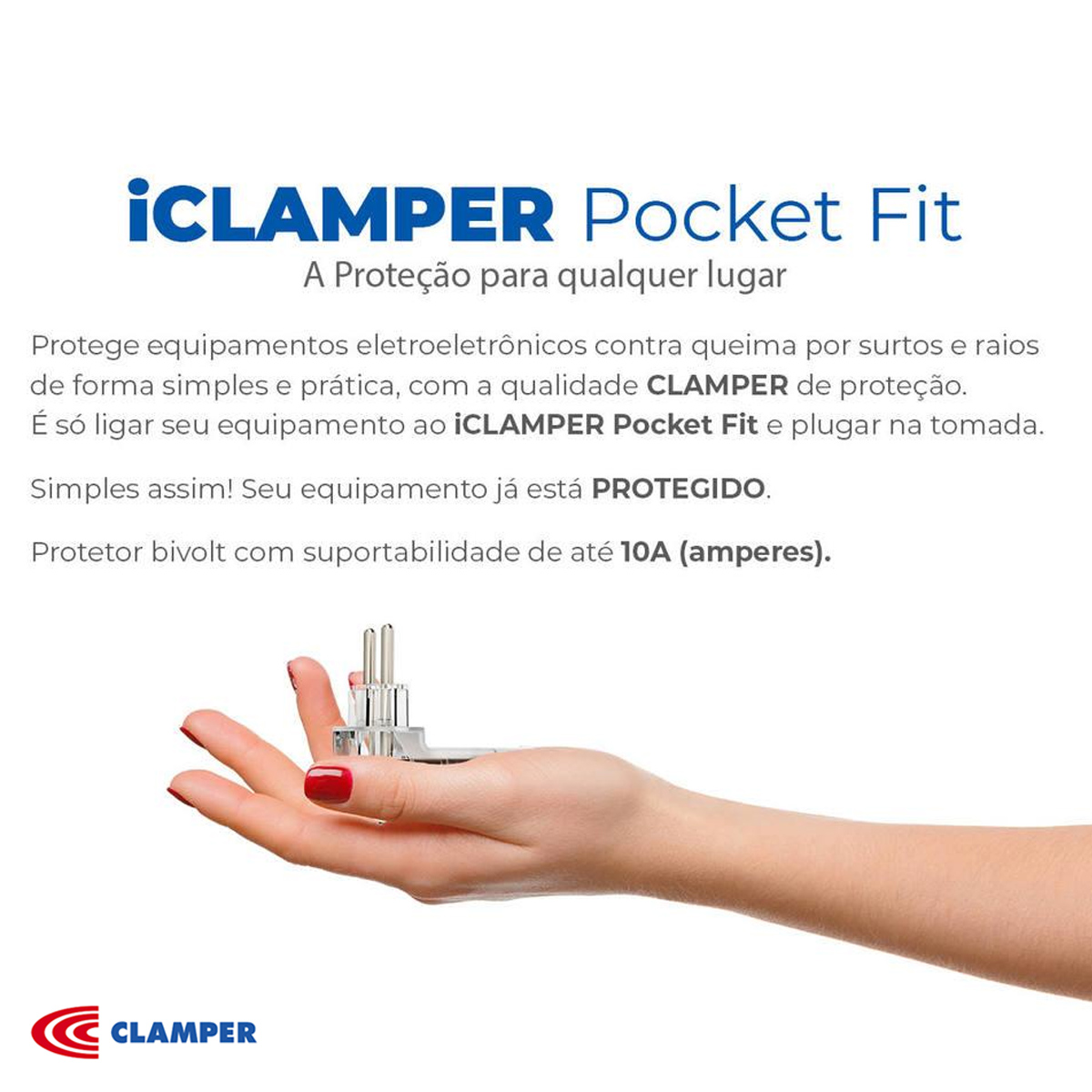Protetor de Surtos/Raios DPS 2 Pinos 10A Preto - Clamper