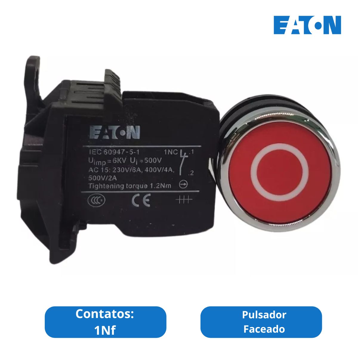 Botão Comando Pulsador Faceado Redondo 22,5Mm Plástico Vermelho 1Nf 261368 - Eaton