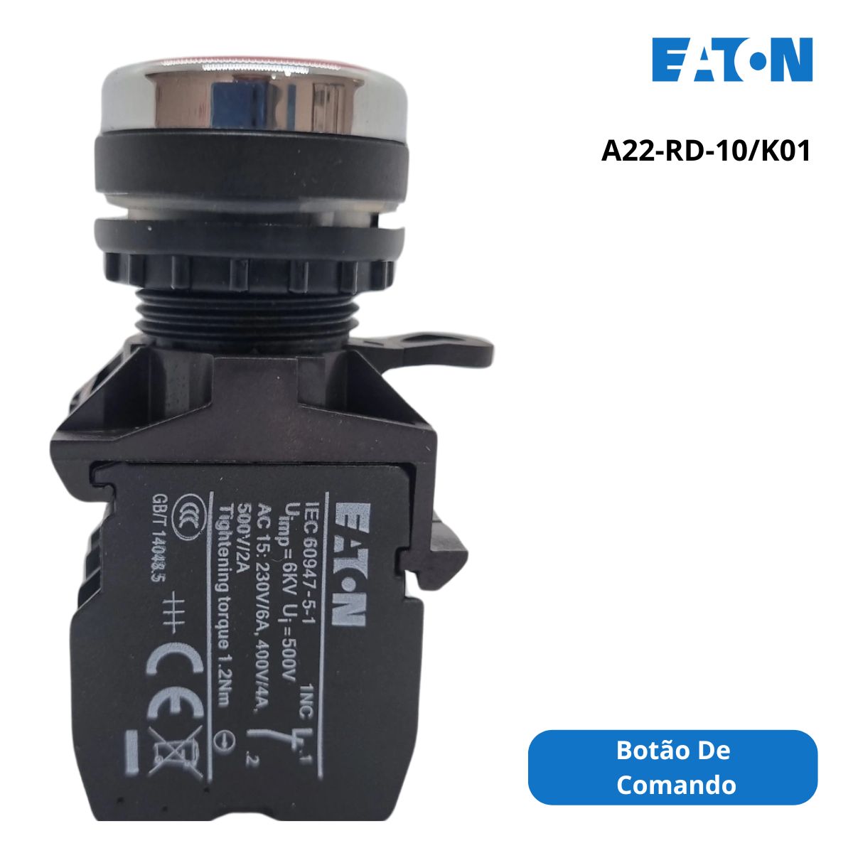 Botão Comando Pulsador Faceado Redondo 22,5Mm Plástico Vermelho 1Nf 261368 - Eaton