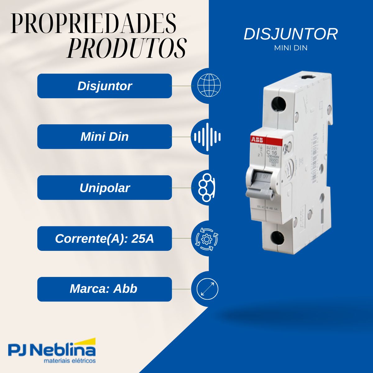 Disjuntor Mini Din Unipolar 25A Curva C 6Ka 230V - Abb