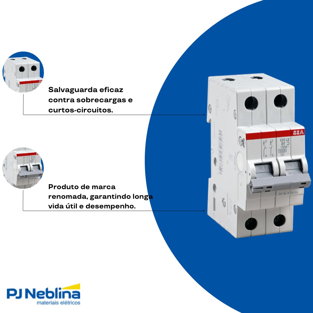 Disjuntor Mini Din Bipolar 10A Curva C 6Ka 400V - Abb