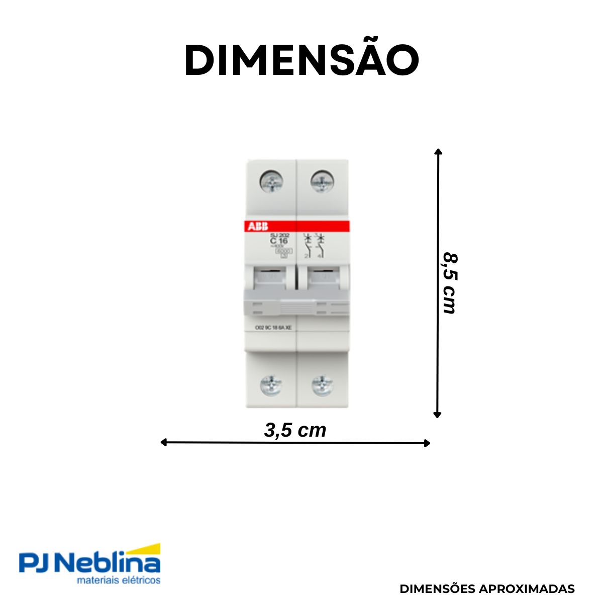 Disjuntor Mini Din Bipolar 16A Curva C 6Ka 400V - Abb