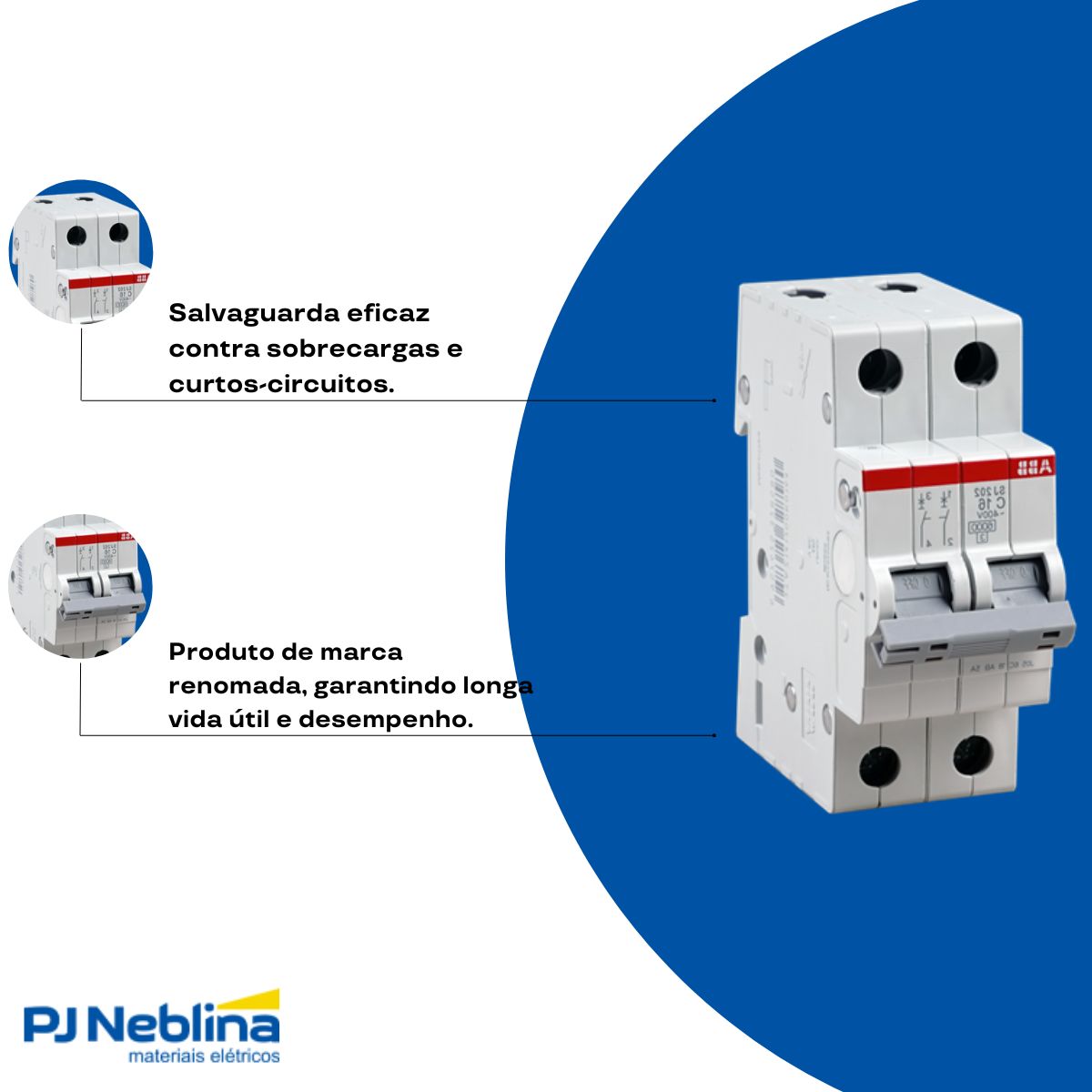 Disjuntor Mini Din Bipolar 40A Curva C 6Ka 400V - Abb