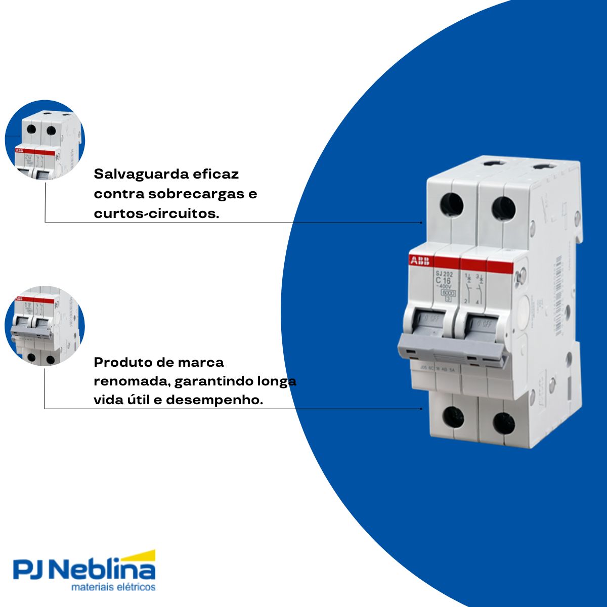 Disjuntor Mini Din Bipolar 63A Curva C 6Ka 400V - Abb