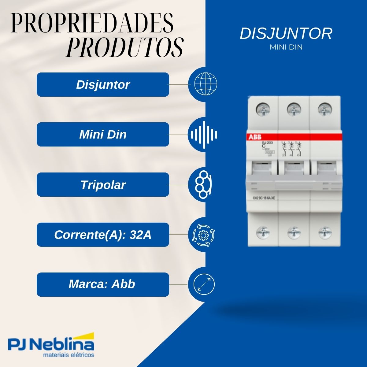 Disjuntor Mini Din Tripolar 32A Curva C 6Ka 400V - Abb