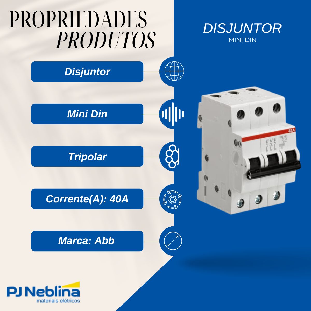 Disjuntor Mini Din Tripolar 40A Curva C 6Ka 400V - Abb