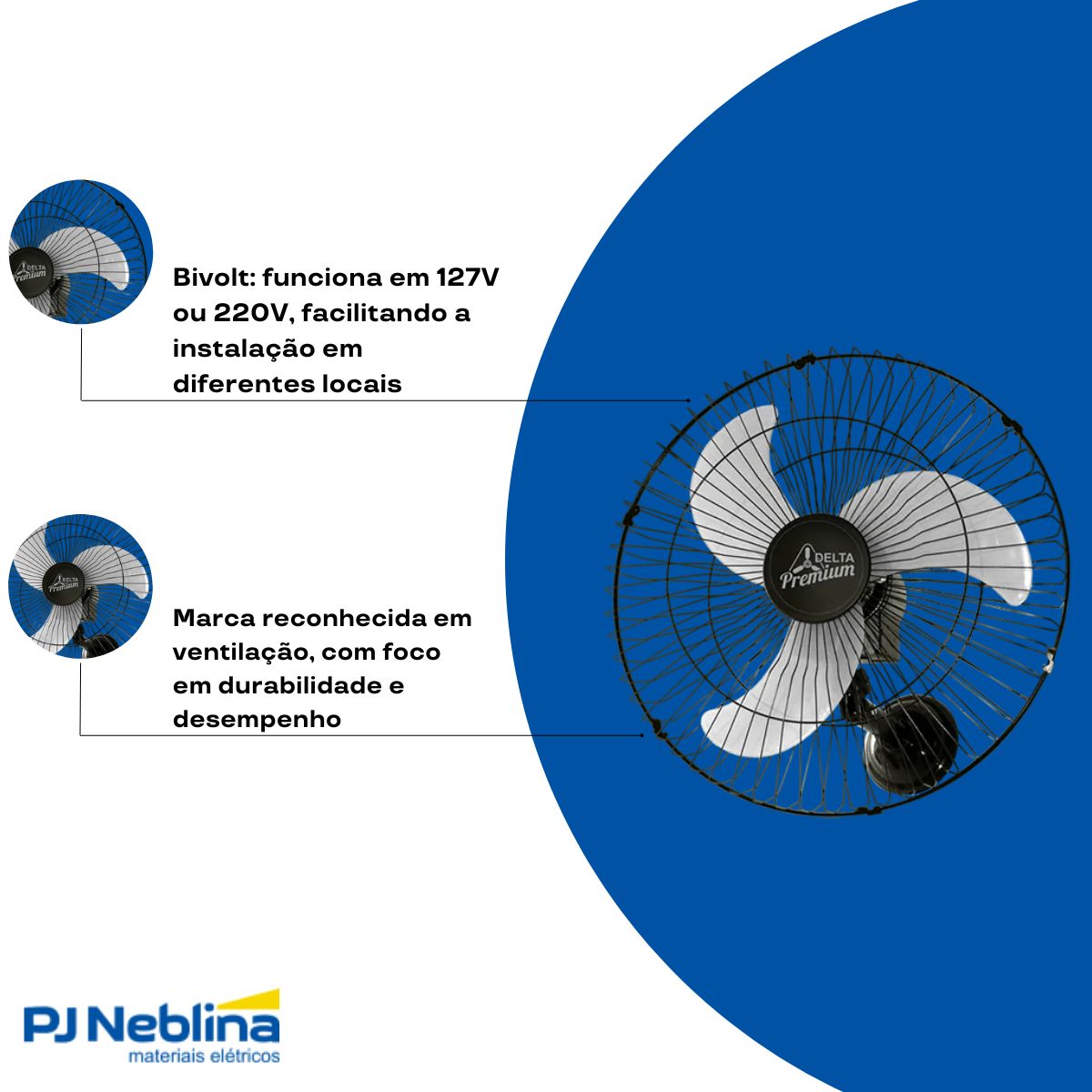 Ventilador Parede 60 cm Premium Bivolt Preto C/Grade - Venti Delta