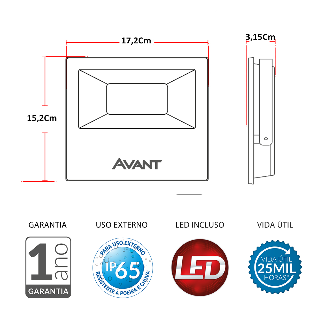 Luminária Refletor Led Retangular Preto 30W Bivolt Verde Difusor Vidro Temperado - Avant