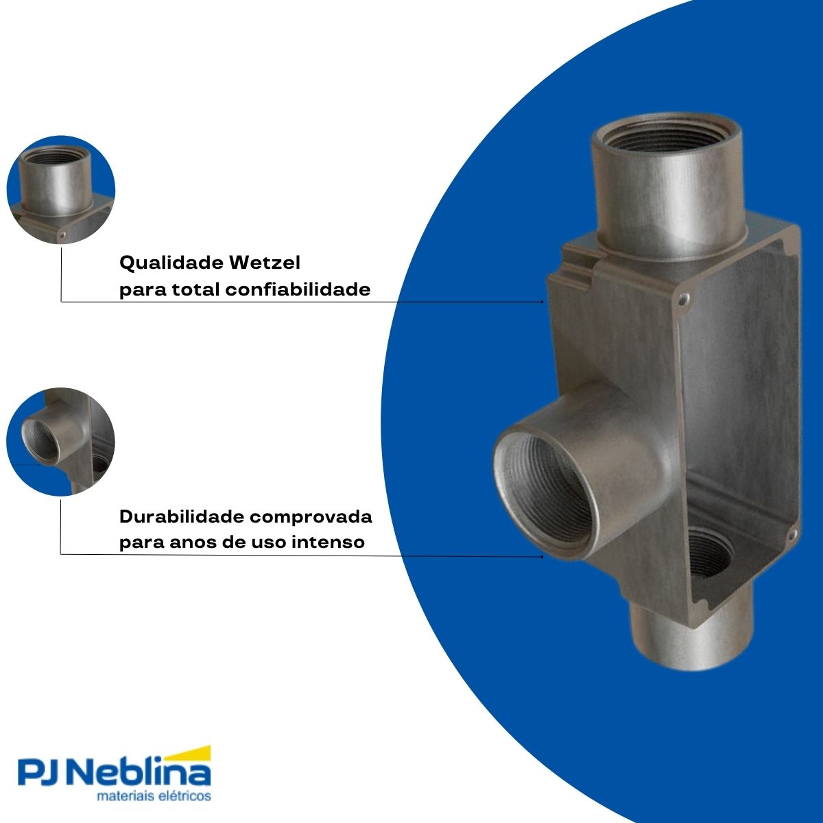 Condulete Alumínio Fixo Tipo T 1Pol C/Rosca Bsp S/Pintura S/Tampa S/Vedação Tgvp (Ip54) - Wetzel