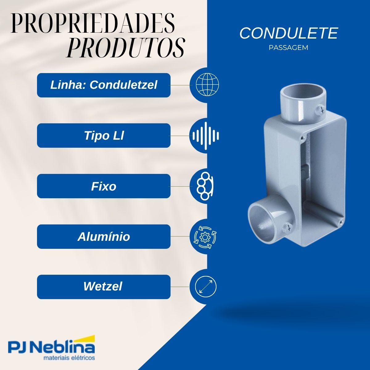 Condulete Alumínio Fixo Tipo Ll 1Pol C/Rosca Bsp S/Pintura S/Tampa S/Vedação Tgvp (Ip54) - Wetzel