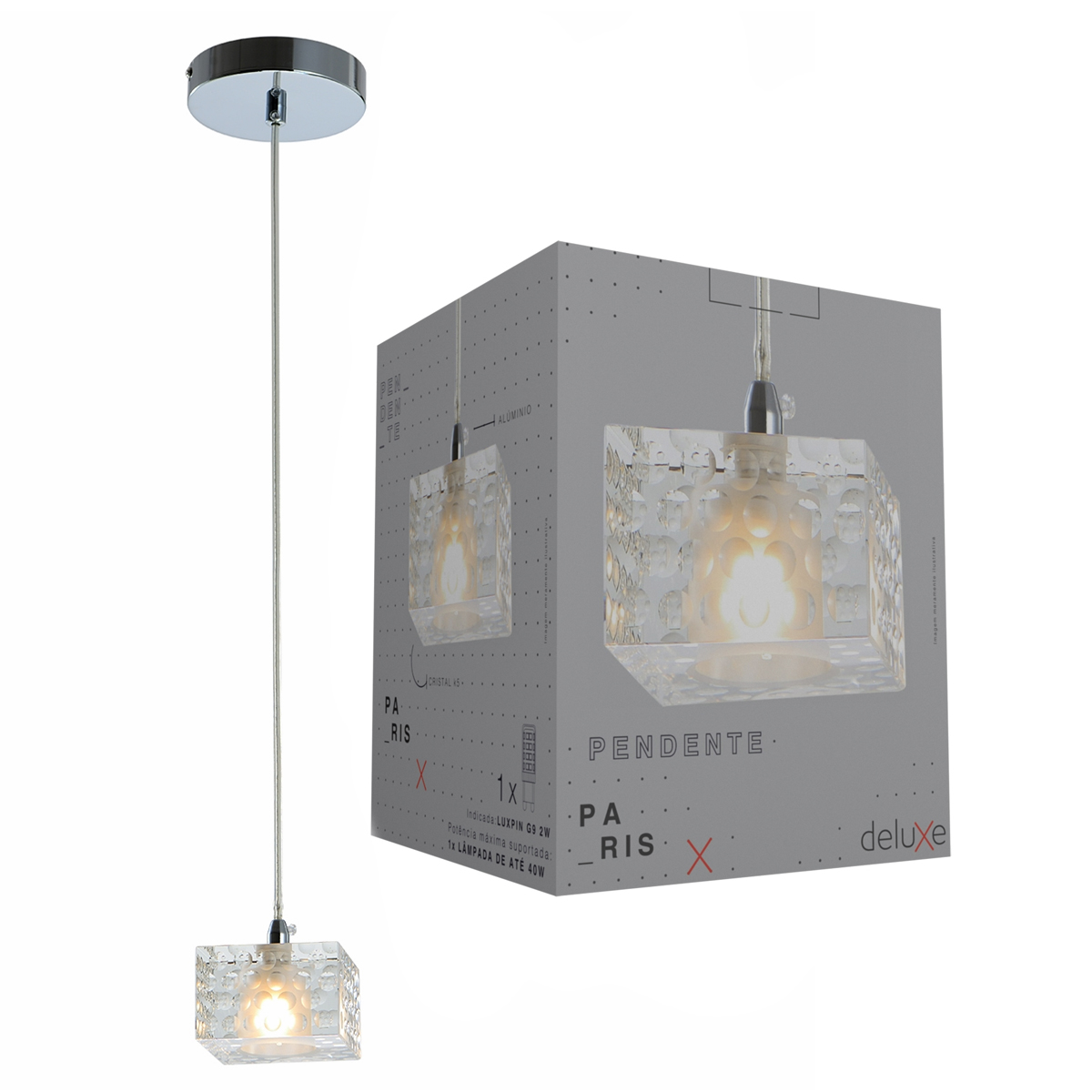 Luminária Pendente Paris Square Cristal 1X60W G9 Bivolt - Avant
