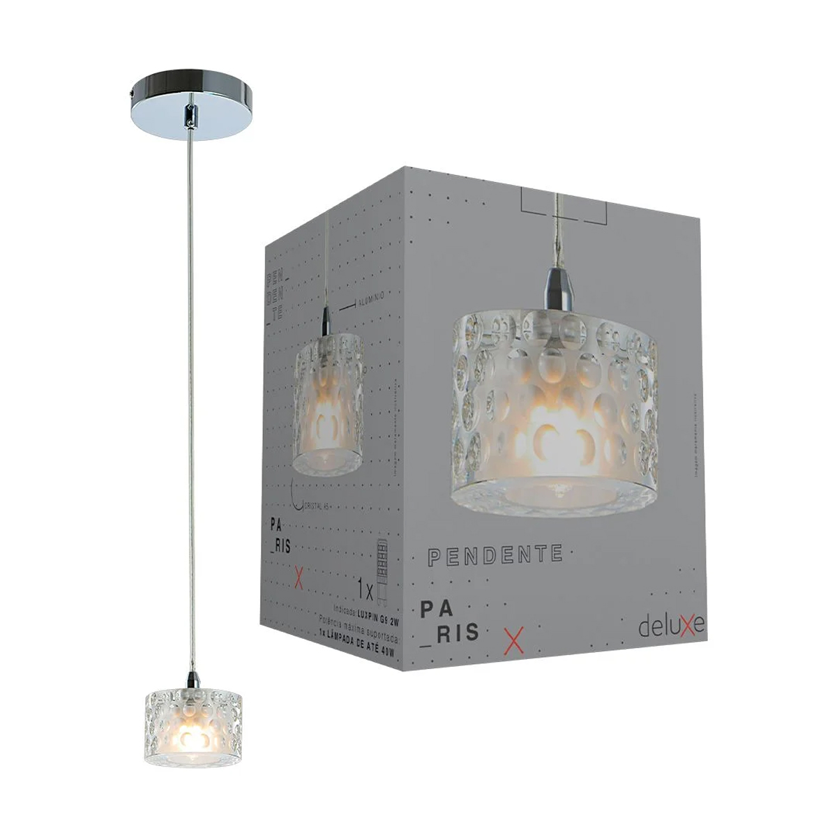 Luminária Pendente Paris Cylindrical Cristal 1X60W G9 Bivolt - Avant