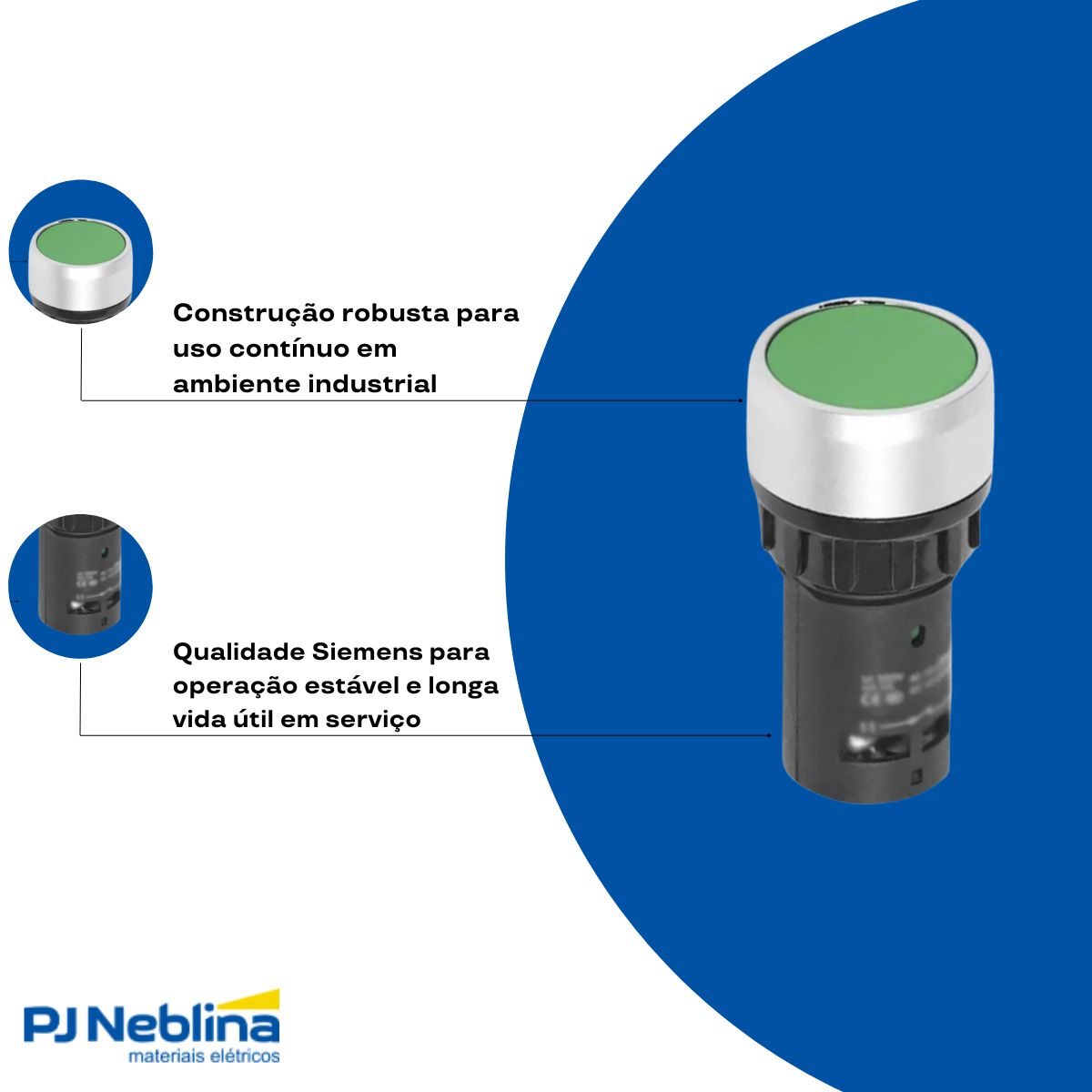 Botão Comando Pulsador Faceado Redondo 22 mm Plástico Vd 1Na+1Nf - Siemens
