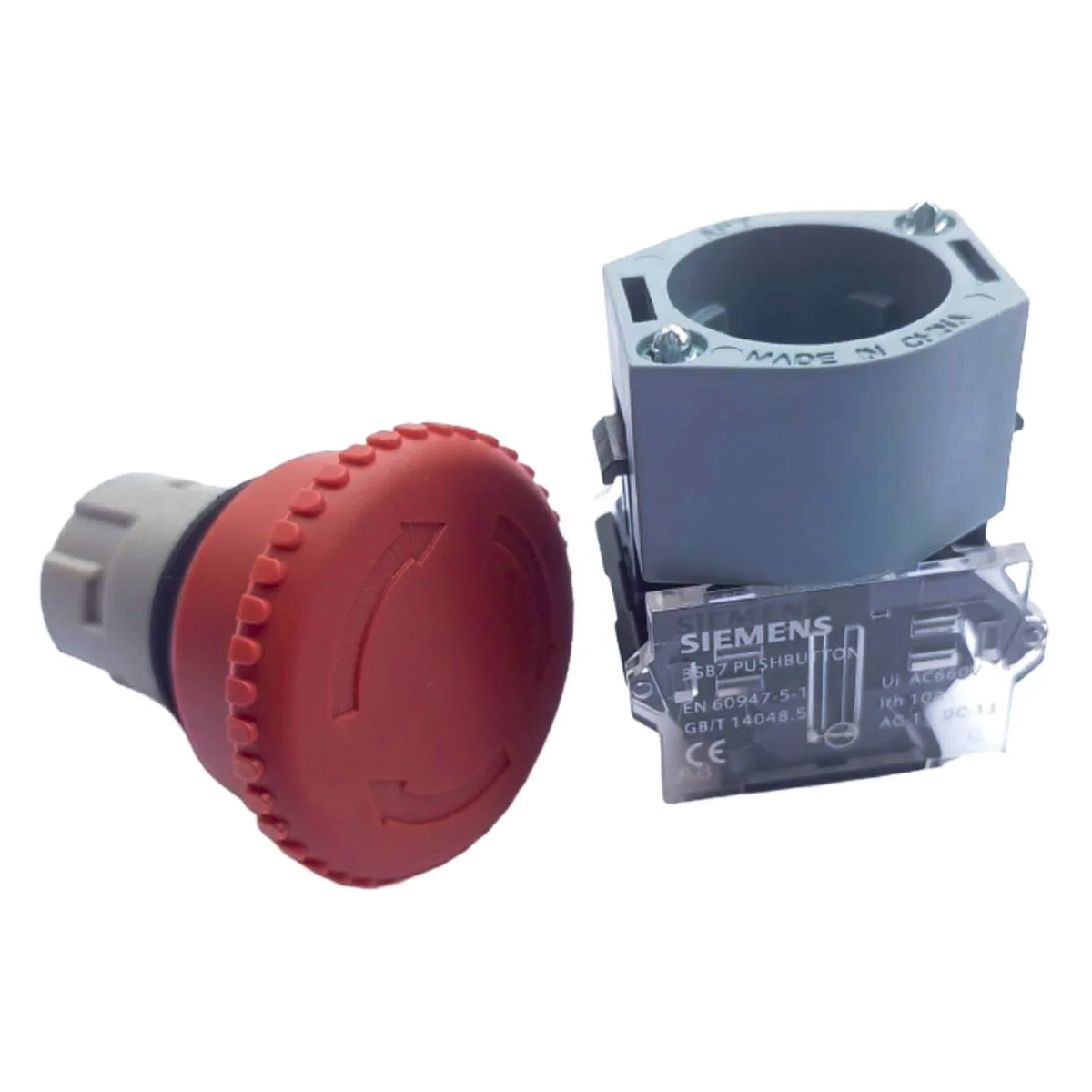 Botão Emergência Cogumelo 40Mm Girar e Destravar 22Mm Plástico Vermelho 1Nf 3SB71301HB201CA0 - Siemens