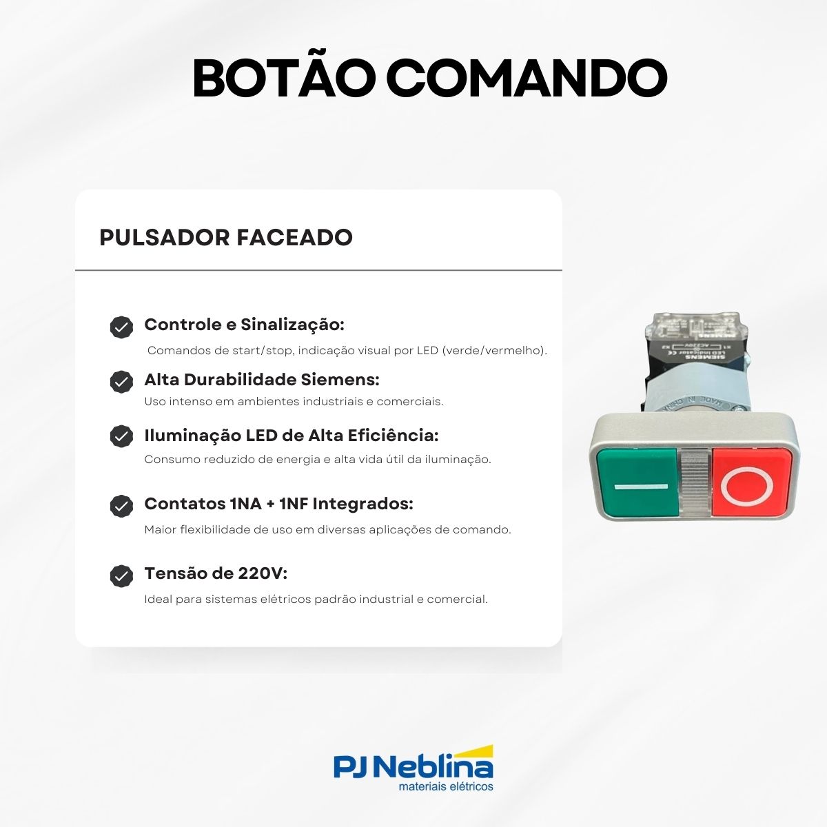 Botão De Comando Duplo Retangular 22mm Plástico Verde/Vermelho 1Na+1Nf 3SB71303AA241MK0 - Siemens