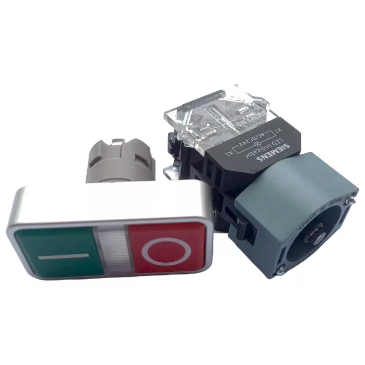 Botão Comando Pulsador Faceado Iluminado Retangular 22Mm Plástico Verde/Vermelho 1Na+1Nf Led 24Vca/Cc (I/O) 3SB71333CA241MK0 - Siemens