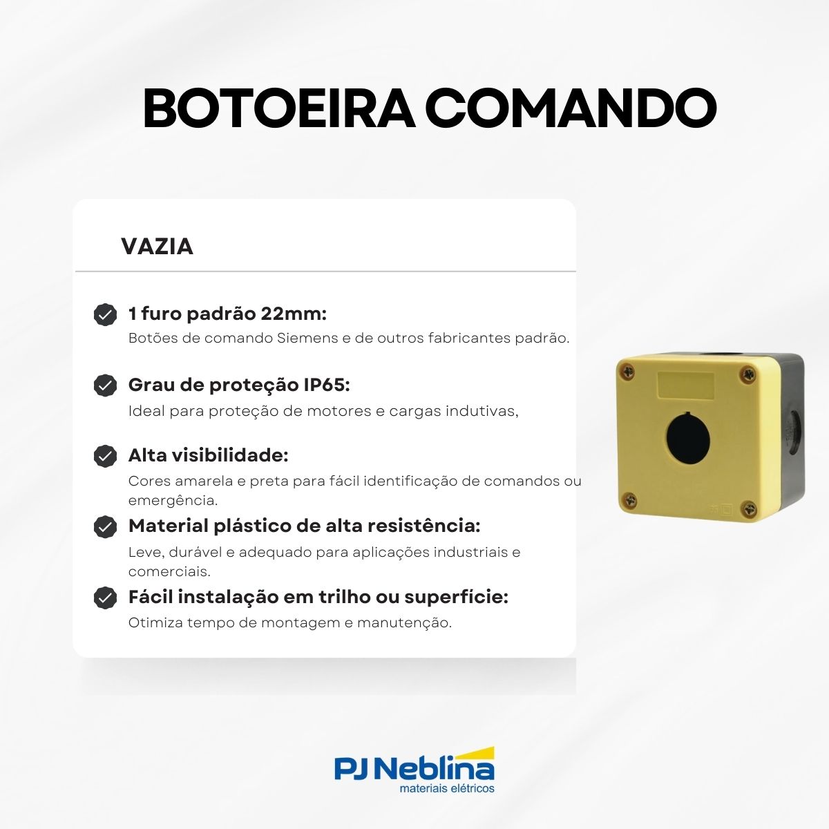 Botoeira Comando Vazia 1 Furo 22mm Plastico Am/pt Ip65
