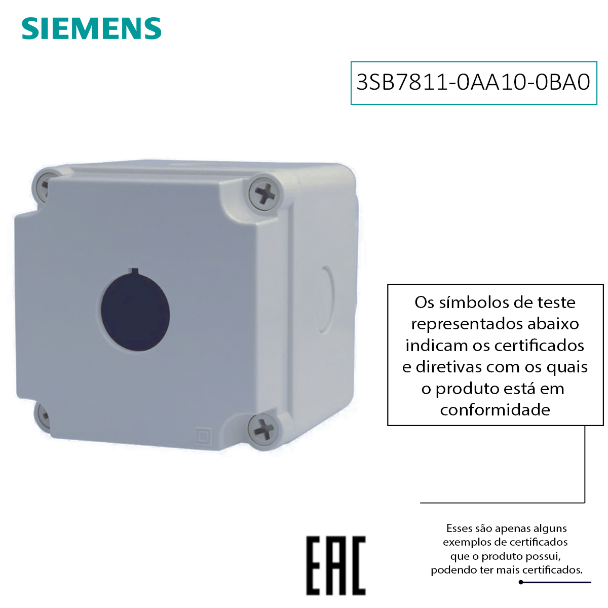 Caixa Botoeira Comando 3Sb7 Para 1 Botão Plástico 22Mm Cinza 3SB78110AA100BA0 - Siemens