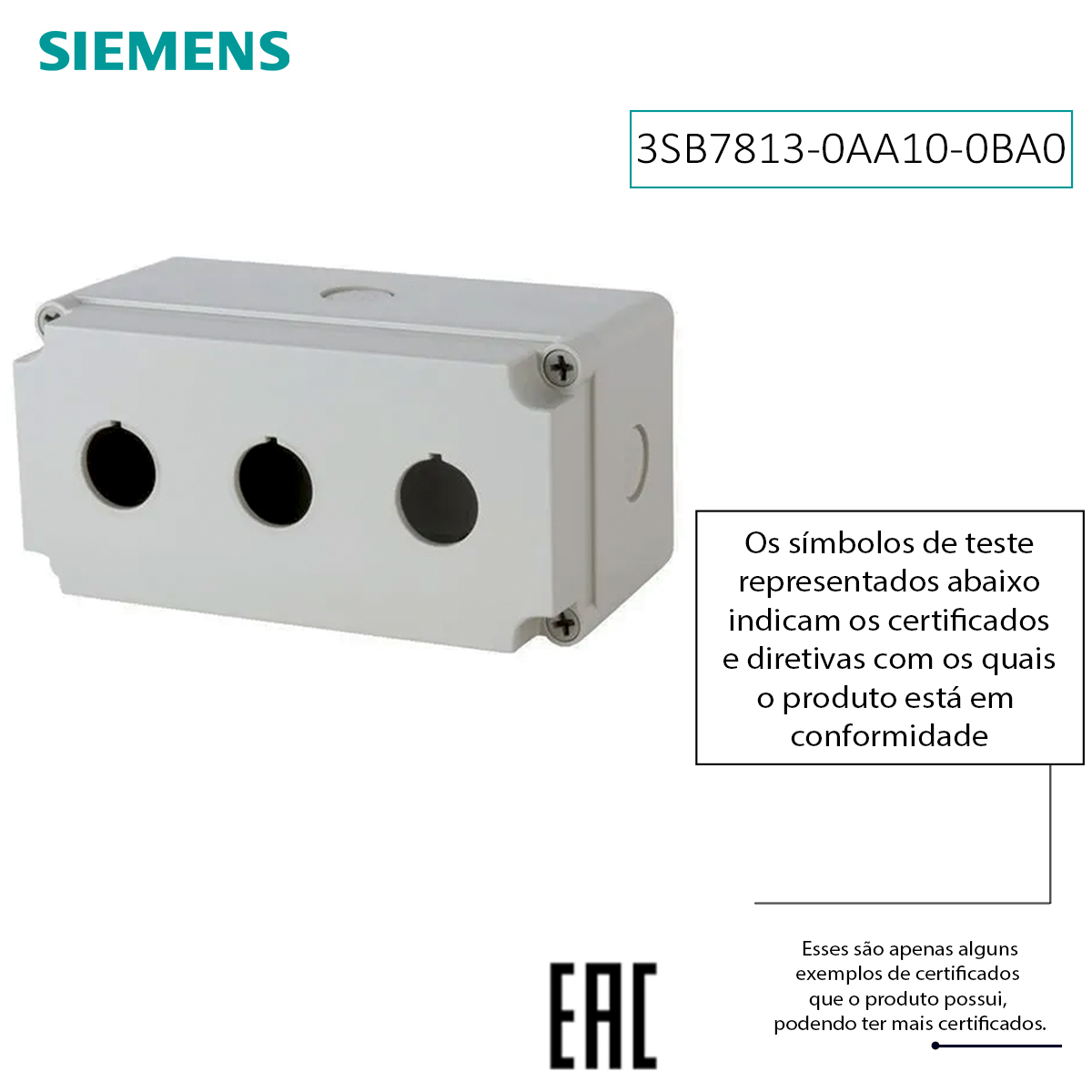 Caixa Botoeira Comando 3Sb7 Para 3 Botão Plástico 22Mm Cinza 3SB78130AA100BA0 - Siemens