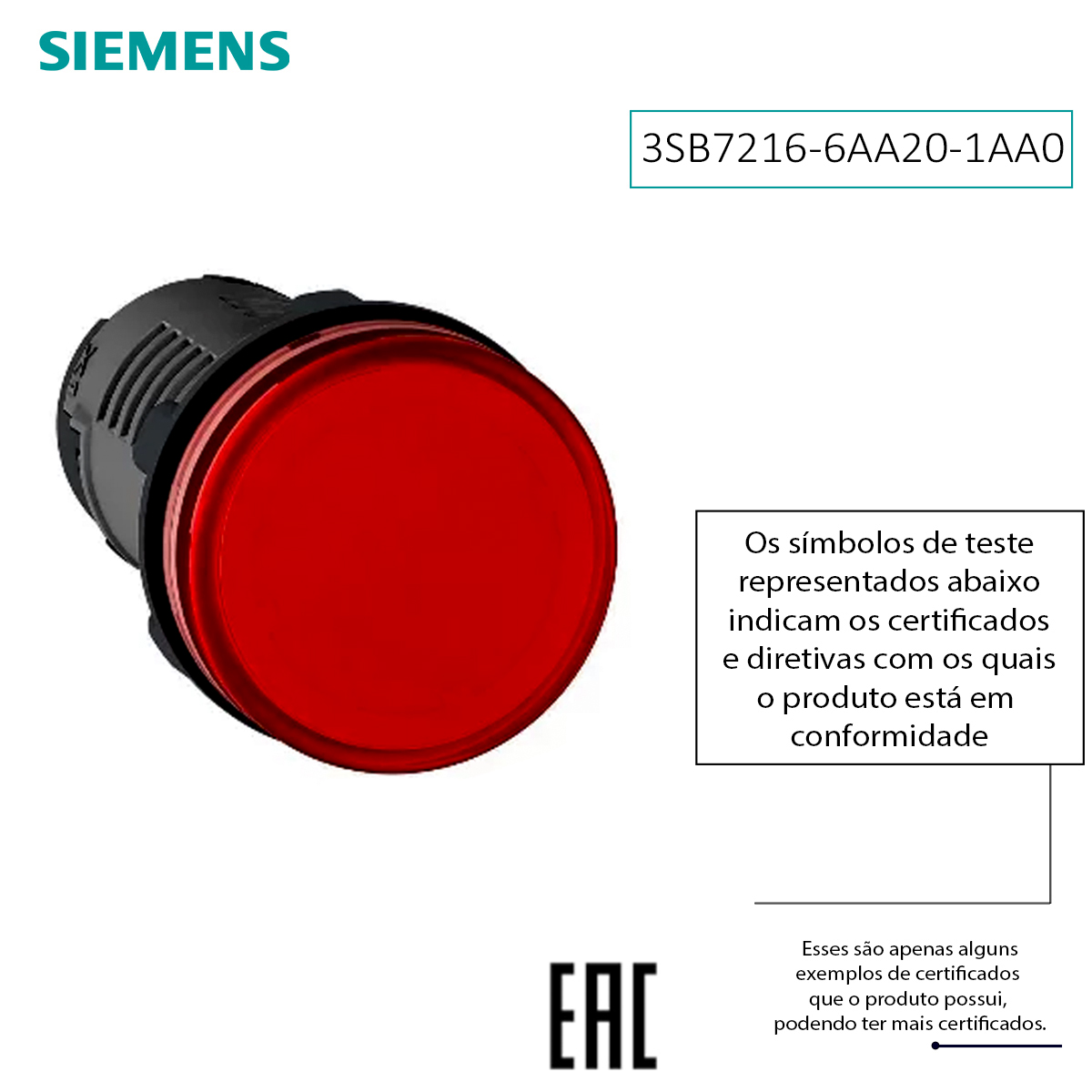 Sinaleiro Monobloco Led Plástico Vermelho 220V 3Sb7 22Mm 3SB72166AA201AA0 - Siemens