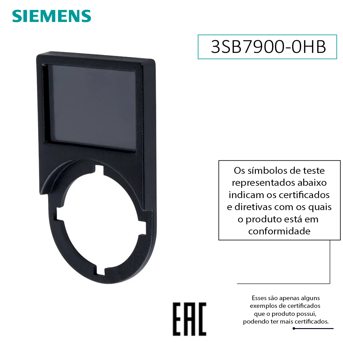 Suporte Etiqueta 25X18Mm Plástico 3Sb7 Preto 3SB79000HB - Siemens
