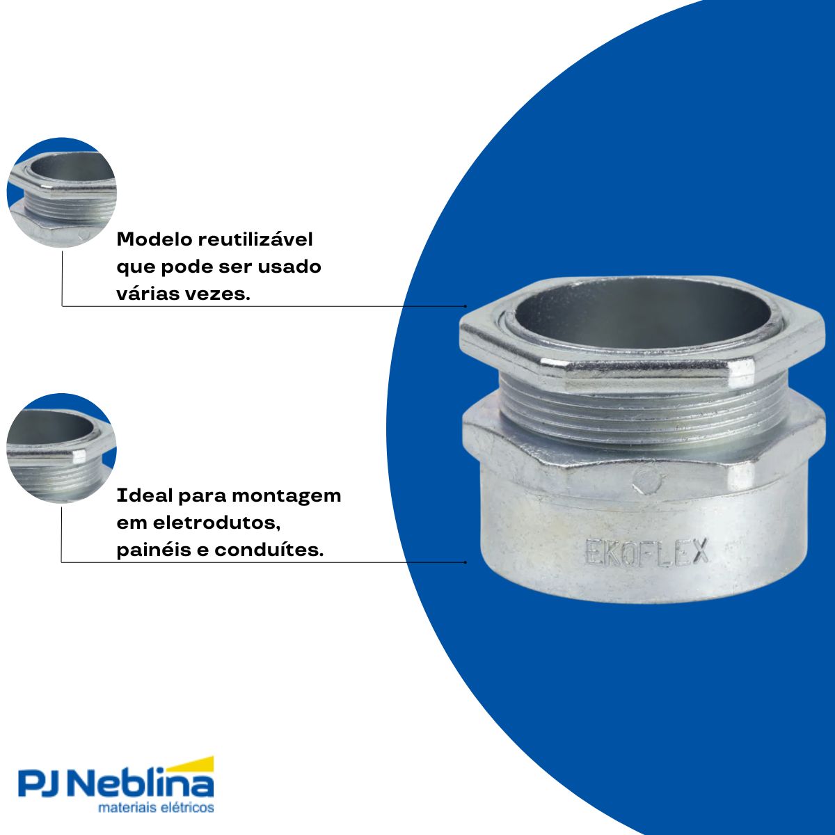 Conector Eletroduto Macho Zamak Zincado 1Pol Bsp Reto Fixo - Ekoflex
