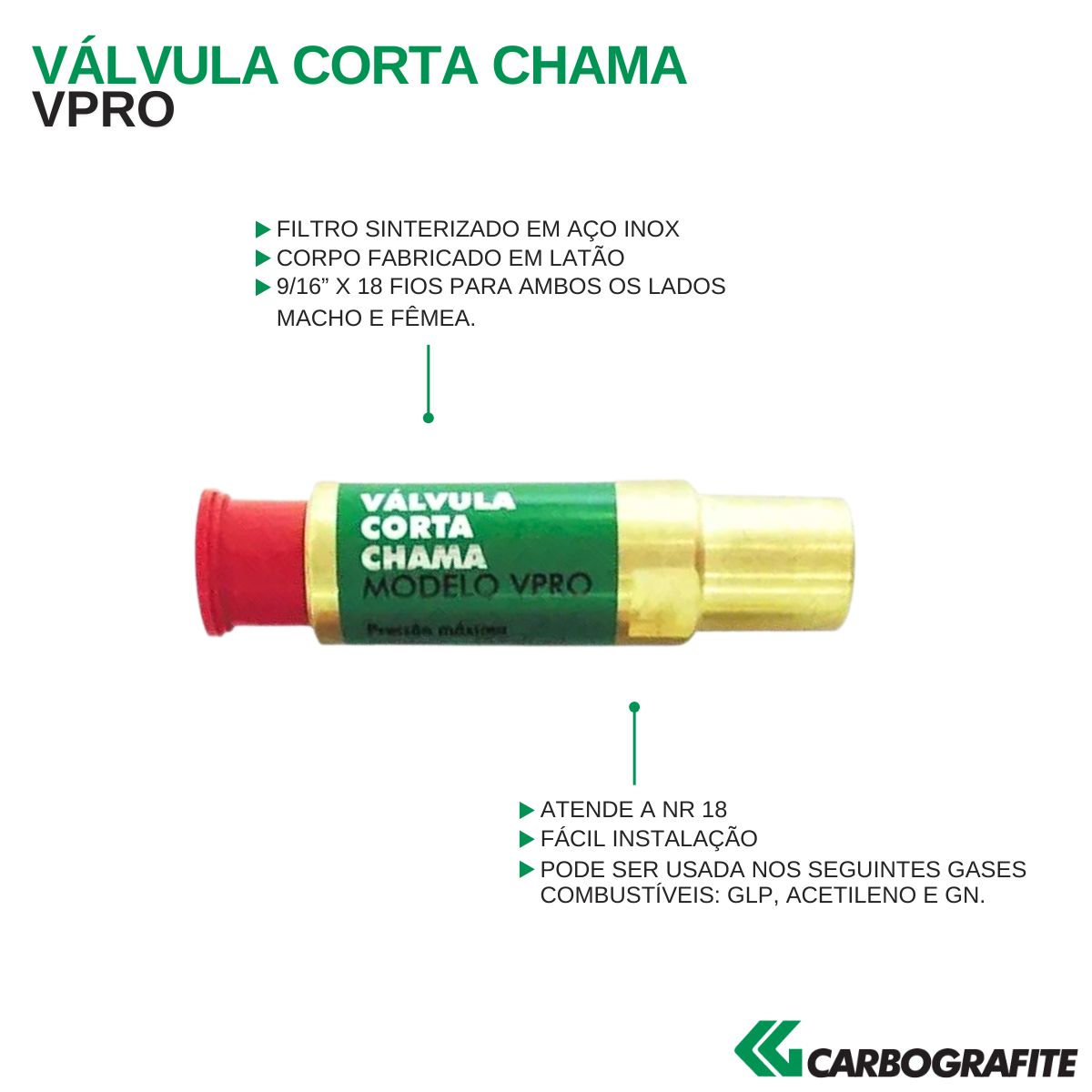 Válvula Saída Oxigênio Regulador 9/16 - Carbografite