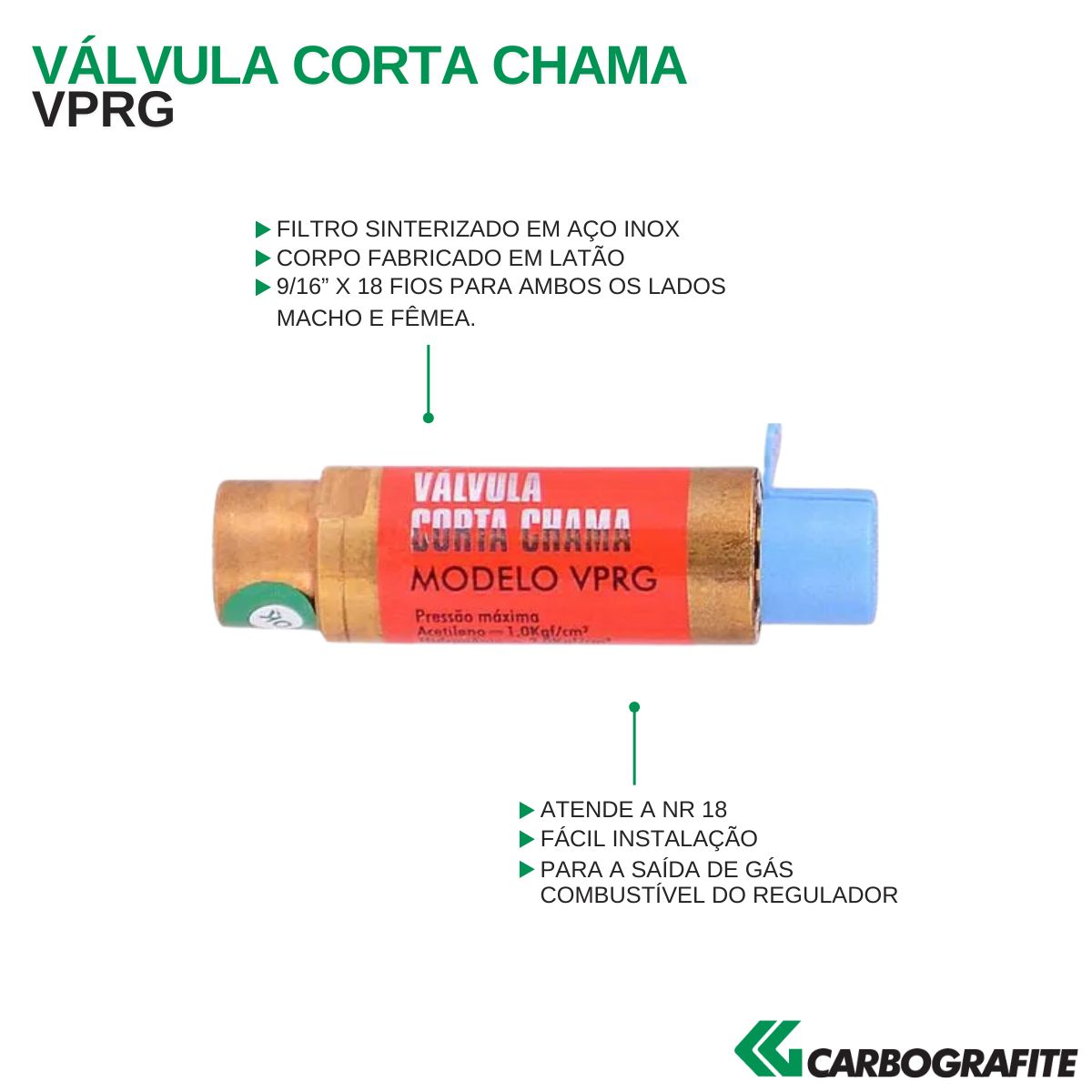 Válvula Saída Acetileno Regulador 9/16 VPRG - Carbografite