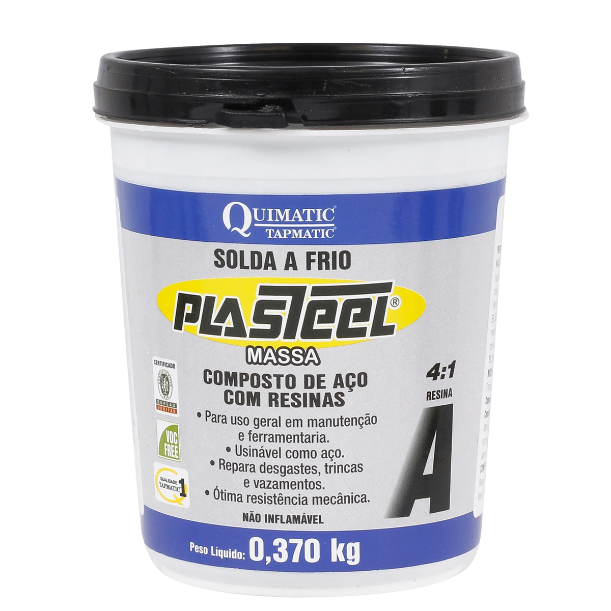 Solda A Frio Massa 4:1 450G Bi-Componente Carga de Aço - Quimatic