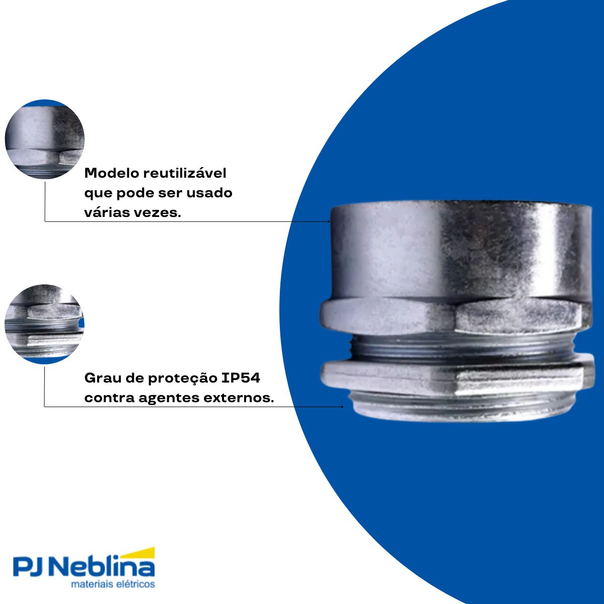 Conector Eletroduto Macho Zamak Zincado 1.1/2 Bsp Reto Fixo - Ekoflex