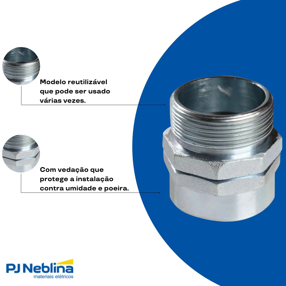Conector Eletroduto Macho Zamak Zincado 2Pol Bsp Reto Fixo - Ekoflex