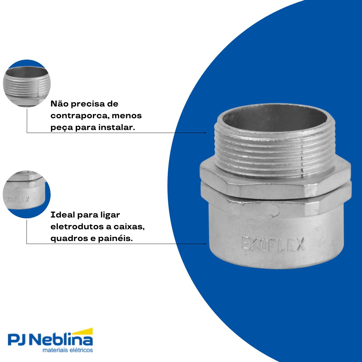 Conector Eletroduto Macho Zamak Zincado 1.1/2 Bsp Reto Giratório - Ekoflex