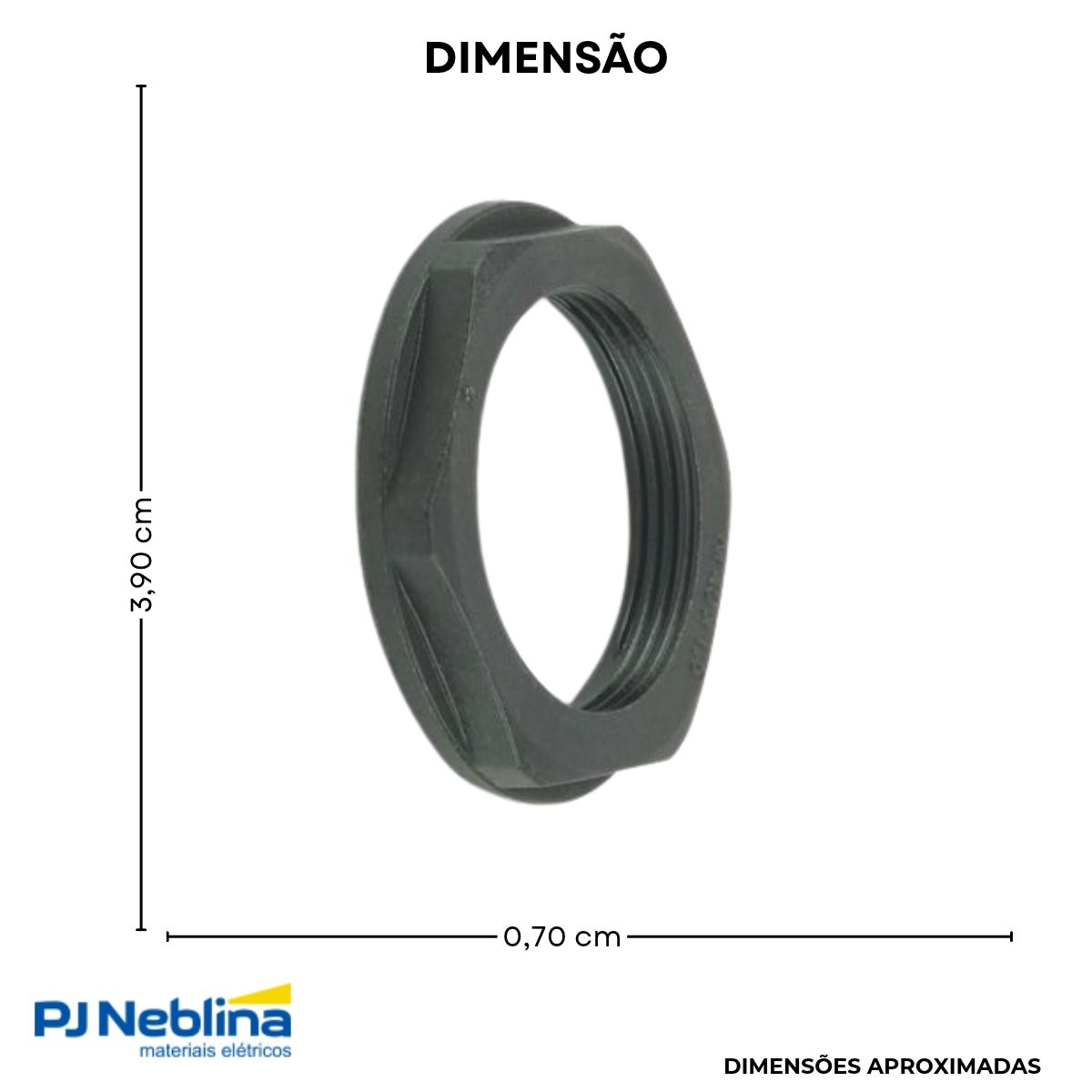 Contra Porca Prensa Cabo 39X36Mm Poliamida Pg21 Preto - Phoenix