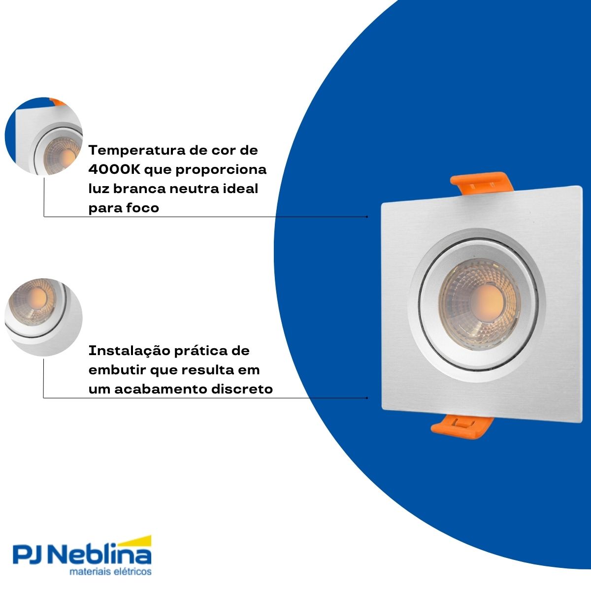 Luminária Spot Led Embutir Quadrado Branco 3W Bivolt 4000K Branco Neutro 230Lm - Ourolux