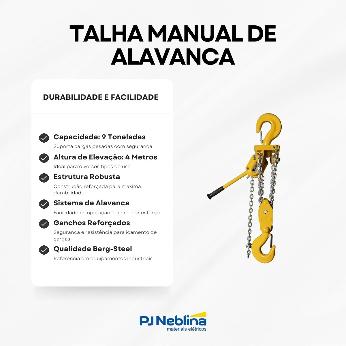 Talha Manual Alavanca Elo 9T Com 4 Metros - Berg-Steel