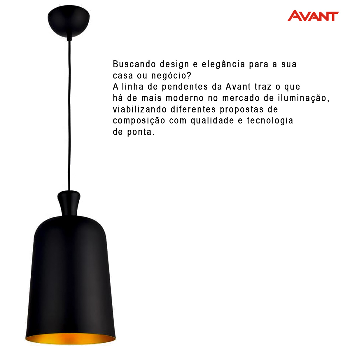 Luminária Pendente Bell Preto Fosco/Dourado 40W E27 310x230mm Concept Avant