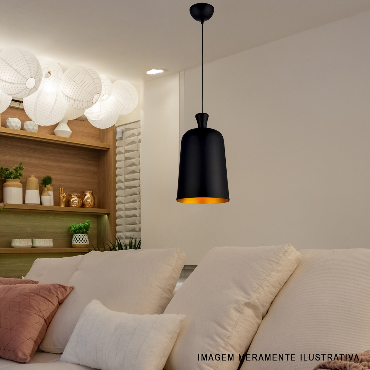 Luminária Pendente Bell Preto Fosco/Dourado 40W E27 310x230mm Concept Avant