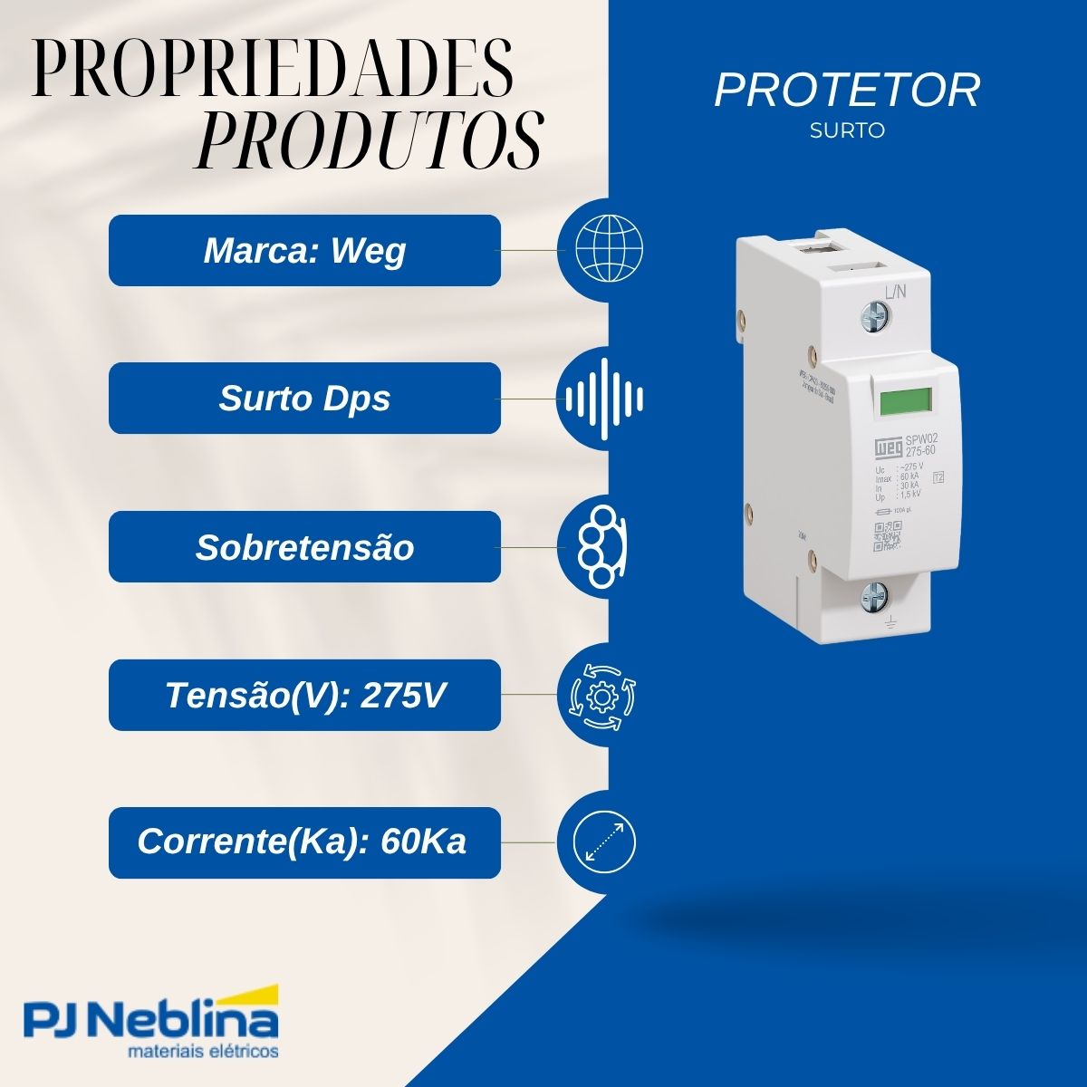 Protetor Surto Dps Sobretensão 275V 60Ka - Weg