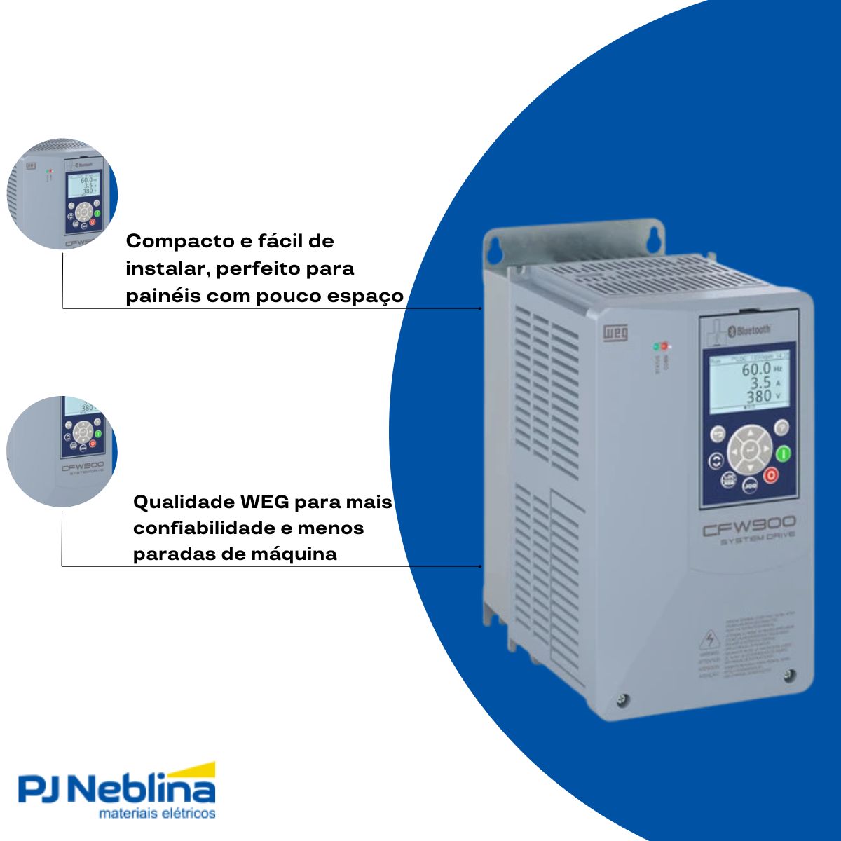 Inversor Frequência Trifásico 380-480V 50/60Hz 8A 3Kw C/Filtro - Weg