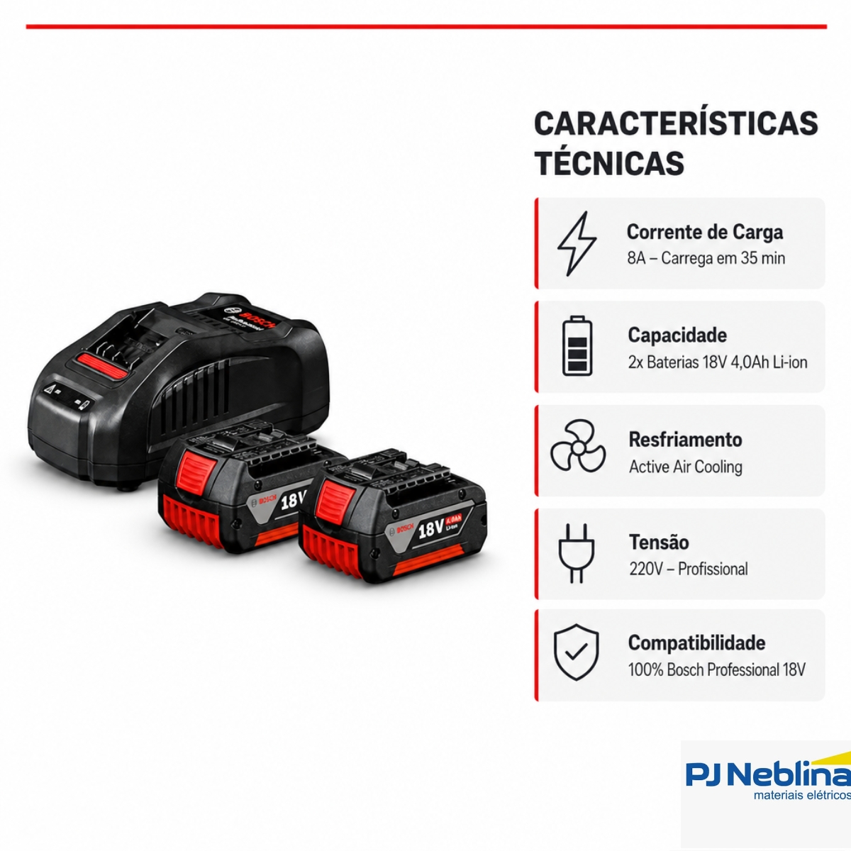 Kit Carregador Gal 1880 Cv 220V 2X Gba 18V 4,0Ah - Bosch