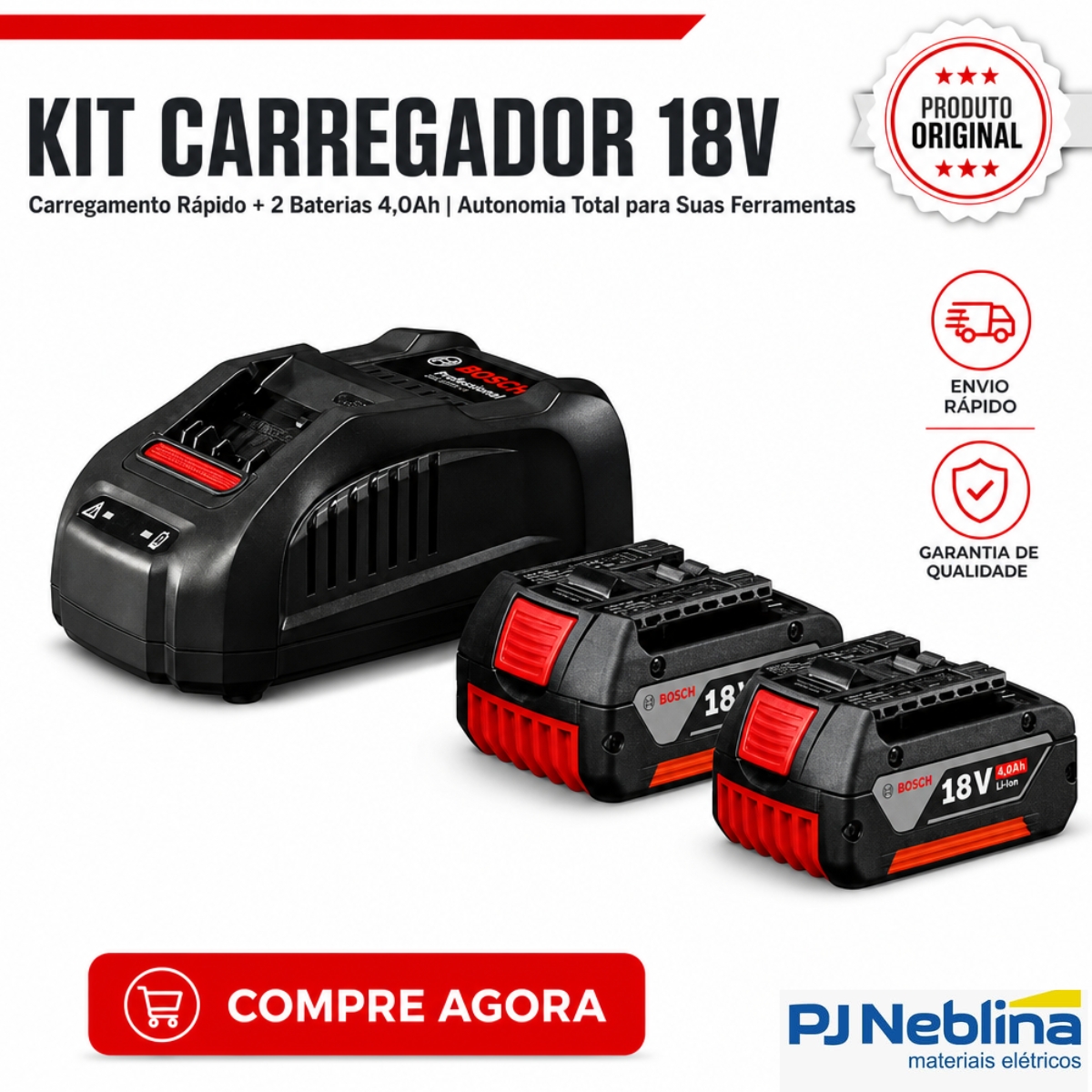 Kit Carregador Gal 1880 Cv 220V 2X Gba 18V 4,0Ah - Bosch