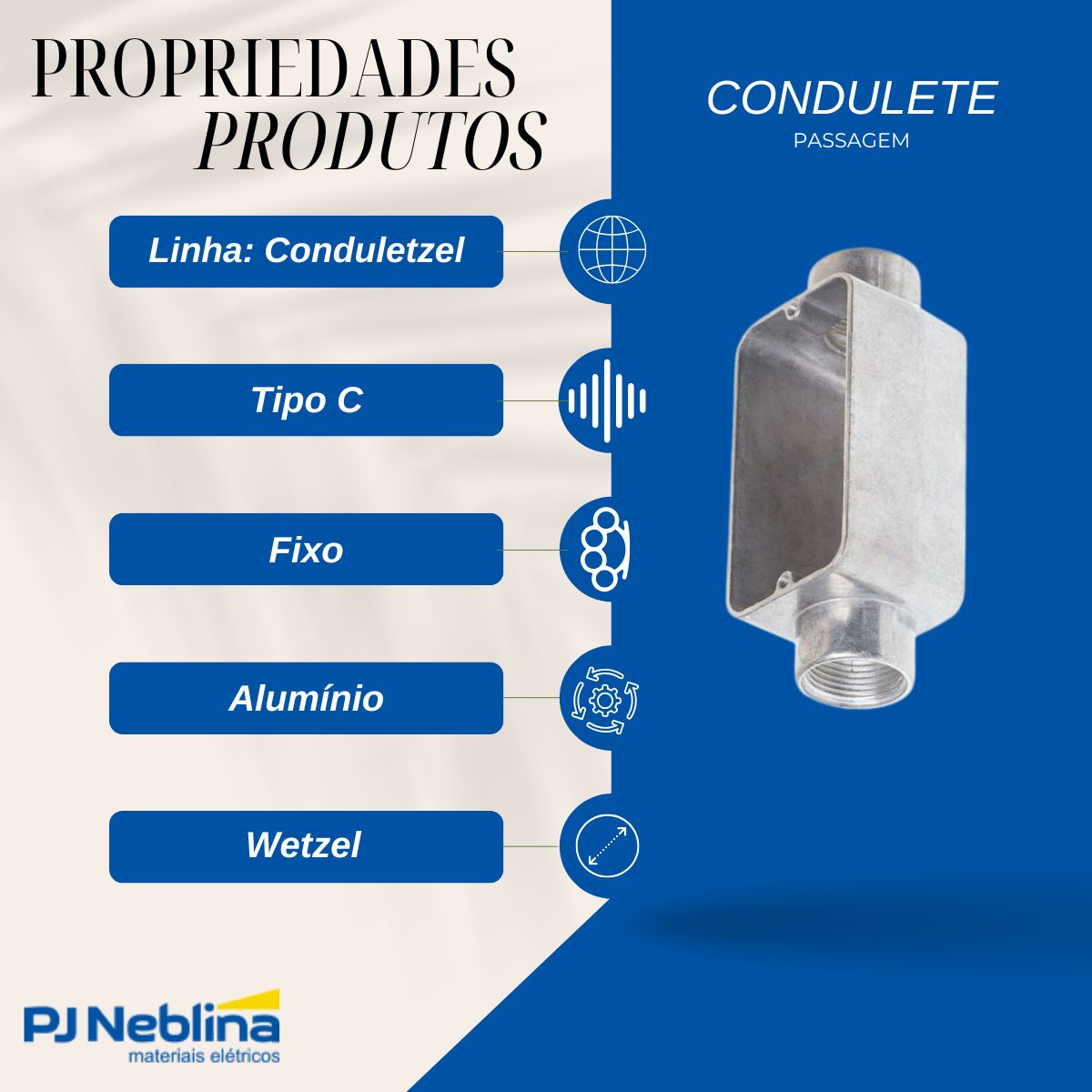 Condulete Alumínio Fixo Tipo C 1/2 C/Rosca Bsp S/Pintura S/Tampa S/Vedação - Wetzel