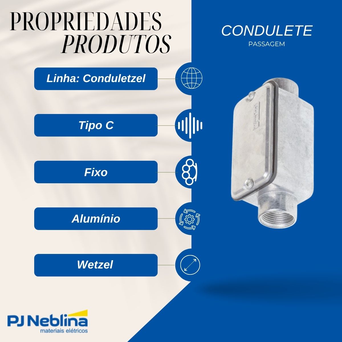 Condulete Alumínio Fixo Tipo C 2Pol C/Rosca Bsp S/Pintura C/Tampa C/Vedação Tgvp (Ip54) - Wetzel