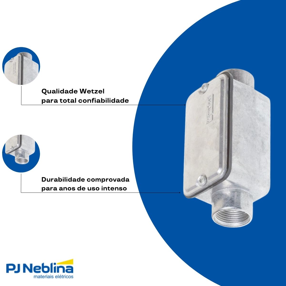 Condulete Alumínio Fixo Tipo C 2Pol C/Rosca Bsp S/Pintura C/Tampa C/Vedação Tgvp (Ip54) - Wetzel