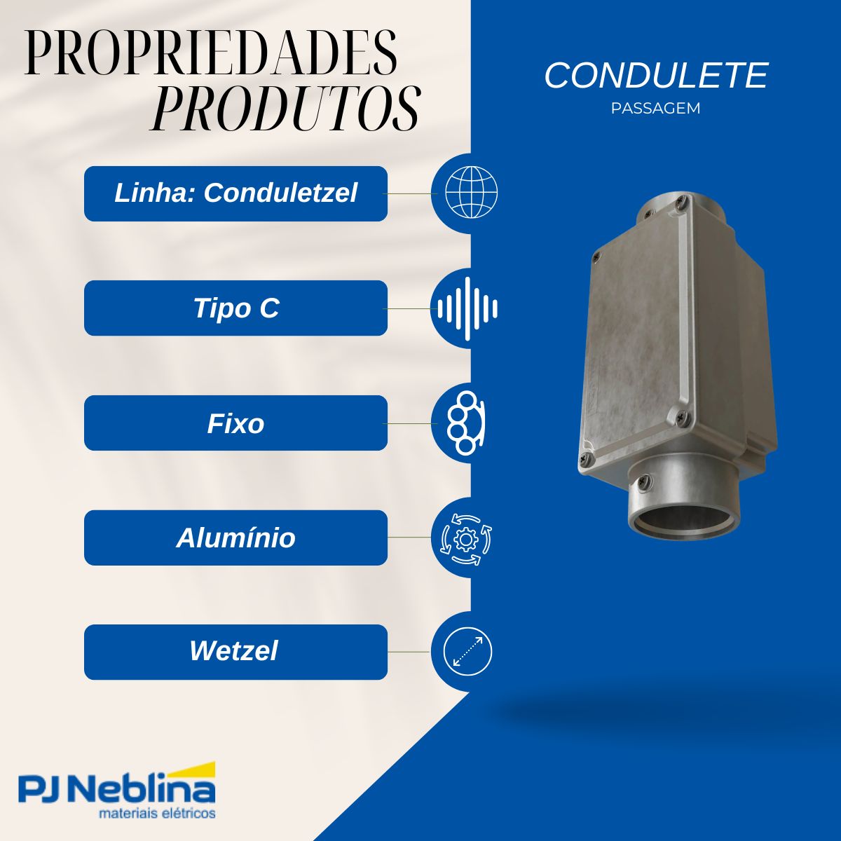 Condulete Alumínio Fixo Tipo C 1.1/2 S/Rosca S/Pintura C/Tampa S/Vedação - Wetzel